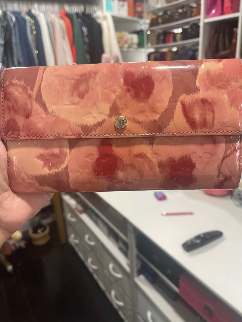 Louis Vuitton Coral-Pattern Patent Leather Clutch Wallet